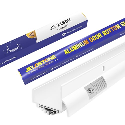 48" U-Shaped Aluminum Door Bottom Shoes with Drip Cap (White) - Fire Rated - 1-3/4"W x 1-5/16"H - Weather Stripping Seal for Exterior Doors, Vinyl Insert, Powder Coated JS-216DV - color: White Powder Coated, size: 1-3/4"W x 1-5/16"H x 48"L