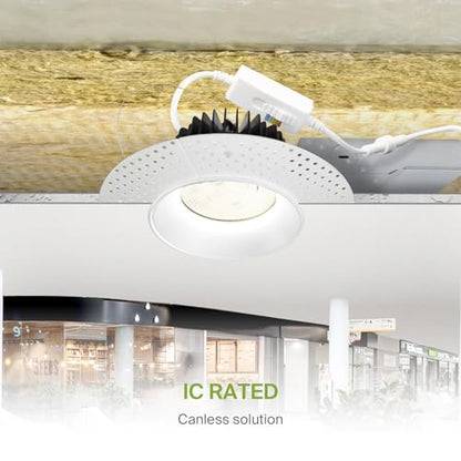 ASD 6 Inch Trimless LED Recessed Ceiling Light Fixture, Mud-in Canless Downlight with Junction Box, 5CCT Selectable 2700K-5000K, 24W 2075 Lumens, CRI90+, Anti-Glare, Dimmable, IC & Wet Rated, ETL - color: White 1 Pack, size: 6" 24 Watt
