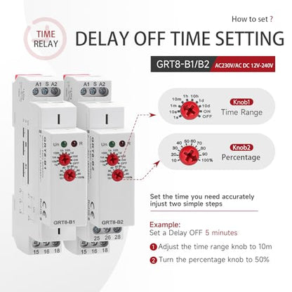 Delay Off Time Relay 16A Adjustable Smart Relay GRT8-B1 AC/DC 12V-240V - size: GRT8-B1 AC/DC 12V-240V