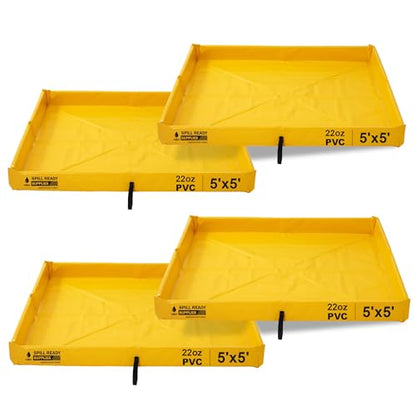 (4-Pack) 5' x 5' Duck Pond Spill Containment Berm | 22oz PVC, 90 Gallon Sump 5x5 Secondary Containment | Yellow - Portable Spill Containment Drip Tray, Garage & Industrial Use - size: 5' x 5'