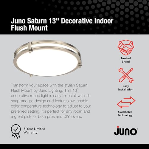 Juno Saturn Flush Mount Ceiling Light with Switchable Color Temperature (2700K-5000K), 13-Inch, Brushed Nickel - color: Brushed Nickel, size: 13-Inch