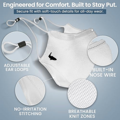 INHERENT Reusable Face Mask, Anti-Odor, Adjustable, Comfortable - style: White - Large