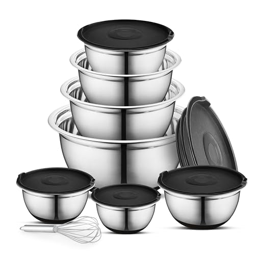 Avador Premium Stainless Steel Mixing Bowls, Set of 7 EXTRA Large Stainless Steel Mixing Bowl Set, Easy To Clean, Space Saving, Great for Cooking, Baking, Prepping (0.25, 1, 1.5, 3, 4, 5 and 8 Quart)