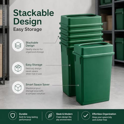 23 Gallon Slim Rectangular Commercial Trash Can, Heavy Duty Plastic Indoor Waste Bin for Kitchen, Office, Restaurant, School, Restroom & Janitorial Use (Dark Green, with Lid) - color: Dark Green