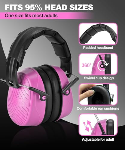 ZOHAN 019 Noise Cancelling Headphones for Adult - NRR 28dB Hearing Protection for Working, Shooting, Mowing, Autism - color: 1 Pack-pink