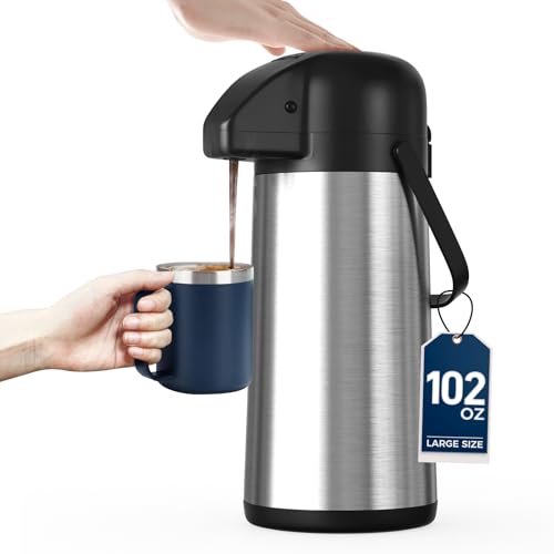 Coffee Carafe for Keeping Hot, 102OZ / 3L Airpot Coffee Dispenser with Pump - color: Stainless Steel, size: 102 Ounces