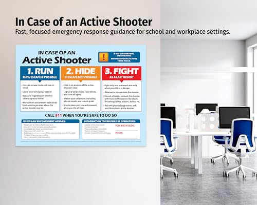 ZOCO – Active Shooter Safety Poster – Laminated 17x22 Emergency Preparedness Sign – Run Hide Fight Strategy for School, Workplace, or Public Building - size: 17x22
