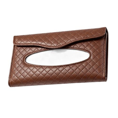 Car Visor Tissue Holder, Clip-on, Large Opening, PU Leather, Brown - color: Brown