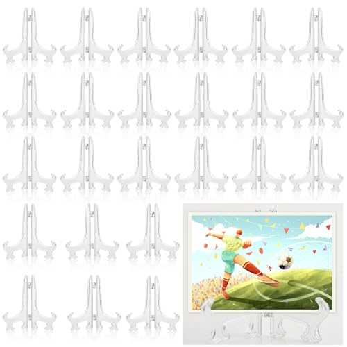 AccEncyc 25 Pack Acrylic Easel Stand 3 Inch Clear Plastic Easels Plate Holders Mini Easels Display Stand for Photos, Sports Cards, Baseball Card, Coins, Small Items