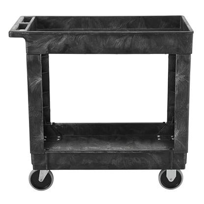 Rubbermaid Commercial Products 2-Shelf Service/Utility Cart with Wheels, 300-Pound Capacity, Black, Lipped Shelves with Handle, Use in School/Restaurant/Warehouse/Manufacturing - size: Small