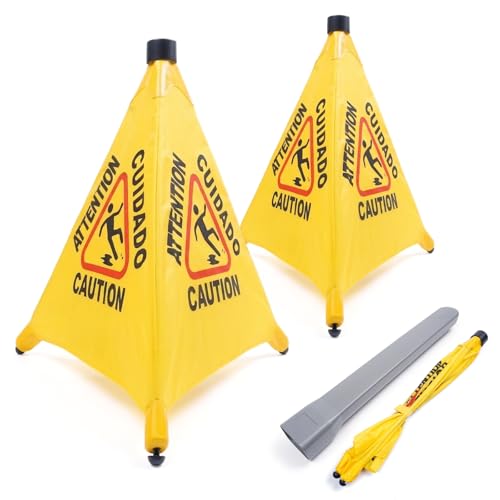 2 Pack Caution Wet Floor Signs, 20" Pop Up Slippery When Wet Sign - color: Yellow