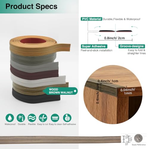 Flexible Wall Corner Protector, Peel and Stick Corner Trim Molding - color: Wood Brown Walnut, size: 0.8 in x 20ft