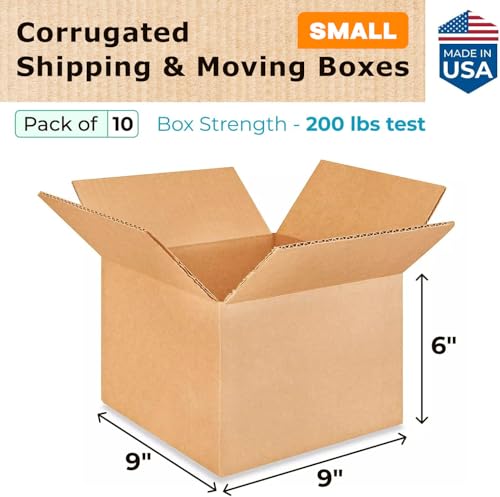 Small Moving & Shipping Boxes 9x9x6 inches (10-Pack) - Extra Strength 200 lb vs Regular - Corrugated Strong Boxes for Packaging - Cardboard Box Moving - Small Packing Box by IDL Packaging - size: 9 * 9 * 6" (Small Boxes)