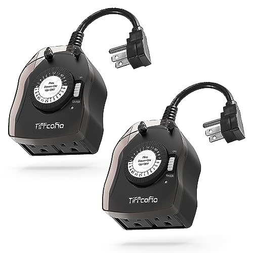 TiFFCOFiO Outdoor Timer Outlet for Lights, 24 Hour Mechanical, Outdoor Light Timer Waterproof, 2 Grounded Outlets for Home and Garden, 15A 1/2HP, Heavy Duty, CSA Listed (2 Pack) - size: 2 Pack