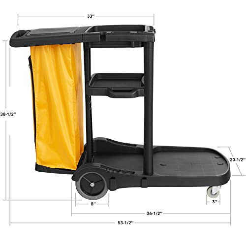 Durable Commercial Janitorial Cleaning Cart Caddy with Wheels Cover - 3 Shelves, Vinyl Bag, Black for Housekeeping Office, Stores, Schools