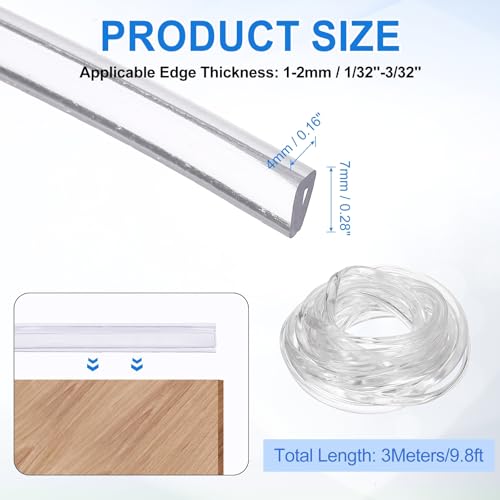 uxcell Clear Edge Trim 9.8Ft U Channel Edges Guards Fits 1/32"-3/32" - size: 9.8Ft x 3/16" x 9/32", Fits 1/32"-3/32"