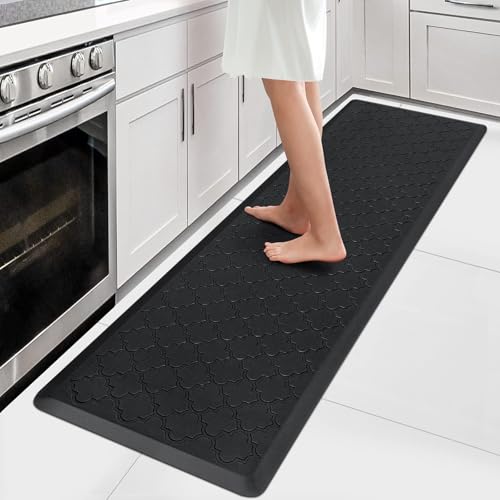 WISELIFE Kitchen Mat Cushioned Anti Fatigue Floor Mat,17.3"x60", Thick Non Slip Water Resistant Kitchen Rugs and Mats,Heavy Duty Foam Standing Mat for Kitchen,Floor,Home,Desk,Sink,Laundry, Black - color: Black, size: 1'5" x 5' (Rectangular)