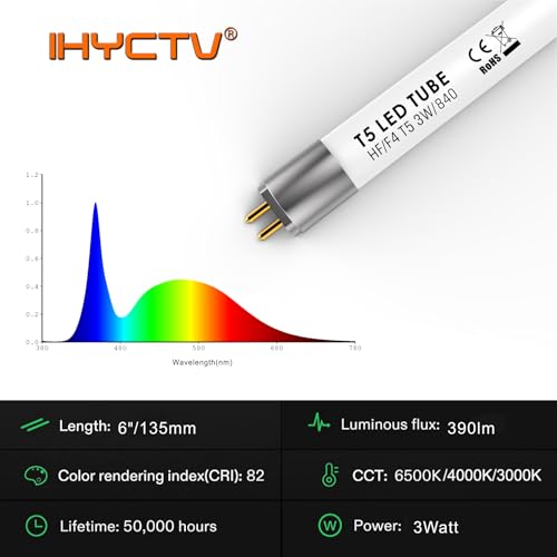 IHYCTV F4T5 Bulb LED Tube T5 6 inch 3W 390 Lumen 4000K Cool White, T5 LED Fluorescent Tube Replacement for Classic G5 EVG F4T5 Mini Fluorescent Tubes Kitchen Lighting, Frosted, 1 Piece - size: 6-Inch F4T5 Bulb