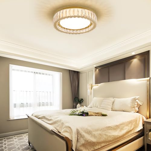 15 Inch Gold Dimmable Crystal LED Flush Mount Ceiling Light - color: Gold, size: 15 Inch