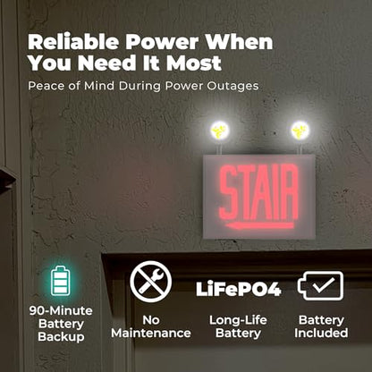 LFI Lights - UL Certified - Hardwired Red LED Chicago Approved Combo Exit Sign - Battery Backup - Emergency Fire Safety - UL924 - CHCO (STAIR Left Arrow) - style: STAIR Left Arrow