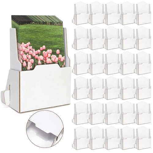 Yarlung 30 Pack Cardboard Brochure Holder, 4.3 x 6.3 Inches Corrugated Pamphlet Holder, Literature Paper Flyer Display Stand for Menus Bookmarks Booklets Journals, White