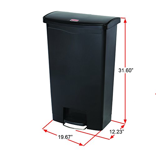 Rubbermaid Commercial Products Streamline Slim Step-On Plastic Trash Garbage Can, 18 Gallon, Black, Wastebasket for Home/Kitchen/Hospital/Healthcare Facility - color: Black, size: 18 Gallon, style: Plastic Front Step Step-On