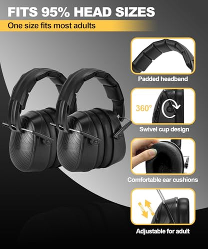 ZOHAN 019 Noise Cancelling Headphones for Adult - NRR 28dB Hearing Protection for Working, Shooting, Mowing, Autism - color: 2 Pack-black+black