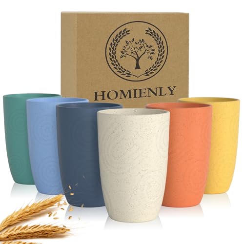 Homienly Plastic Cups Alternatives Unbreakable Drinking Glasses Wheat Straw Cup Sets for Kitchen Camping Party RV Stackable Water Tumblers Dishwasher Freezer & Microwave Safe 6 PCS (12OZ, Multi) - color: Colorful, size: 12 Ounces