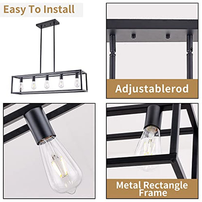 Kitchen Light Fixtures Dining Room Light Farmhouse Rectangle Chandeliers for Dining Rooms, Light Fixture Matte Black 5-Light Industrial Pendant Lighting - color: Black, size: 5 Lights