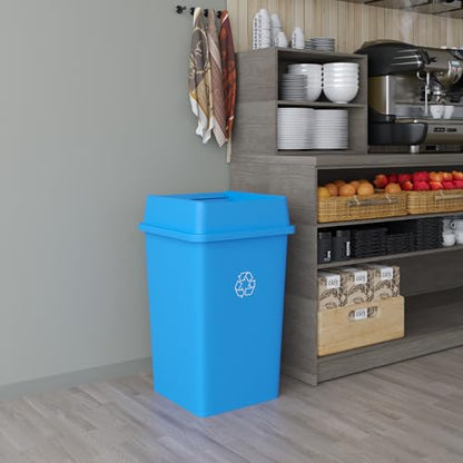 35 Gallon Blue Square Commercial Trash Garbage Can with Lid | Outdoor Office Restaurant School Kitchen - color: Blue, size: 35 Gallon, style: Trash Can with Lid