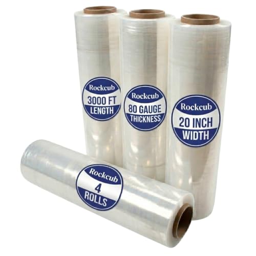 4 Pack of 20" x 3,000 ft Industrial Stretch Film, 80 Gauge - size: 4 x 3,000 ft