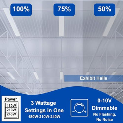 320W | 240W | 160W LED Linear High Bay Light Fixture CCT, 4000K/5000K/6500K LED Workshops Light, 0-10V Dimmable UL/DLC Lighting for Warehouse, Exhibit Halls, Supermarkets, 5 Years Warranty (240 Watts) - style: 240 Watts