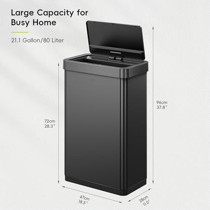 EKO Mirage X 80 Liter / 21.1 Gallons Motion Sensor Trash Can or Recycling Bin, Automatic Large Kitchen Trash Can Touchless, Stainless Steel, Matte Black - size: Mirage X 80 liter - Matte Black