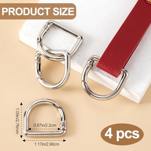 HINZIC D Ring Spring Key Hooks Keyring Clip Buckles Clasp Clamps for Belt Backpacks Handbag Purse Strap - color: 4pcs Silver