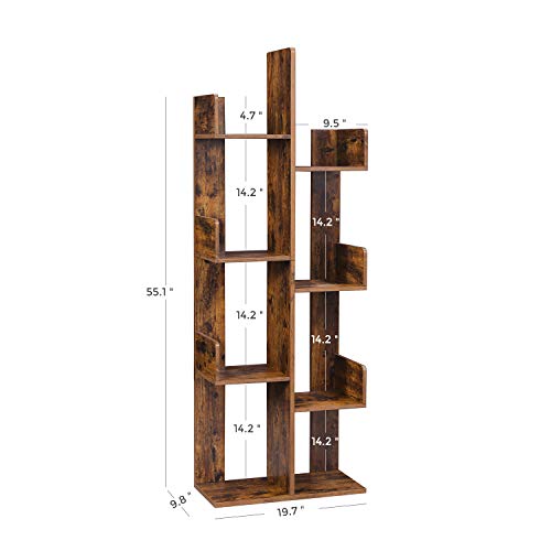 VASAGLE 8-Tier Bookcase, Open Storage, 19.7 x 9.8 x 55.1 Inches - color: Rustic Brown, style: 4-Tier (19.7"W)
