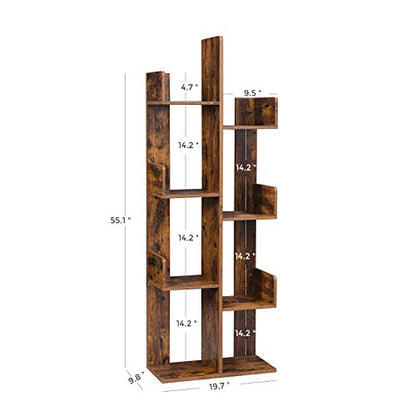 VASAGLE 8-Tier Bookcase, Open Storage, 19.7 x 9.8 x 55.1 Inches - color: Rustic Brown, style: 4-Tier (19.7"W)