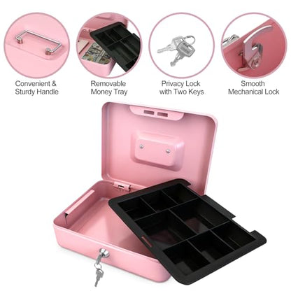 10" Cash Box with Money Tray, Pink, Large - color: Pink, size: Large