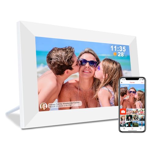 Frameo 10.1" Digital Picture Frame White, Smart WiFi Digital Photo Frame with IPS Touch Screen, 1280x800 HD Display, 32GB Auto-Rotate Wall Mountable, SD/USB Slot, Instant Sharing via Frameo App - color: 10.1 inch-White-Support Wifi