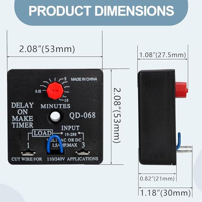 QD-068 Delay on Make Timer, 0.03-10 Min Adjustable HVAC Relay