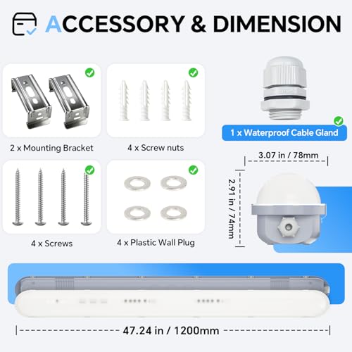 4FT LED Vapor Tight Light 60W 6600LM IP65 5000K Shop Light 4Pack ETL - size: 4 Pack