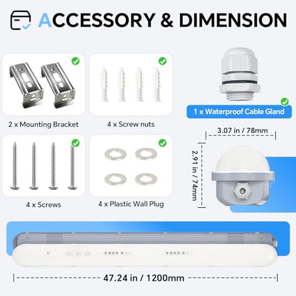 4FT LED Vapor Tight Light 60W 6600LM IP65 5000K Shop Light 4Pack ETL - size: 4 Pack