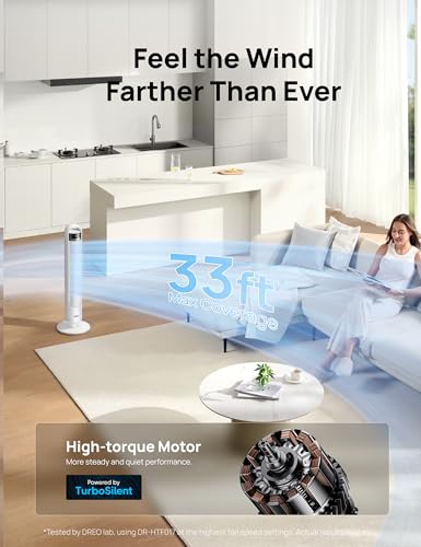 DREO Tower Fan for Bedroom, 26ft/s Velocity, 90° Oscillating, 8H Timer - color: Ice White, size: 36 inch