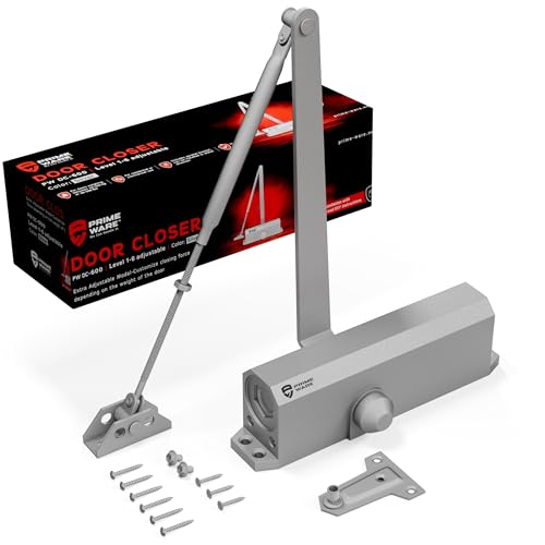 PrimeWare DC-600 Adjustable Automatic Door Closers for Home | Soft Close, No Slam | Residential and Commercial Door Closer | Level 1-6 | for Doors Weighing 30-300 lbs | Hydraulic Door Spring - Nickel - size: Level 1-6, style: Nickel
