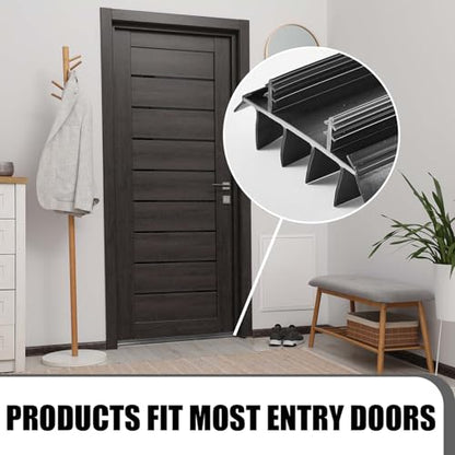 Pushglossy 2 Pcs Door Bottom Seal with Vinyl Fins Threshold Strip,Black - color: Black