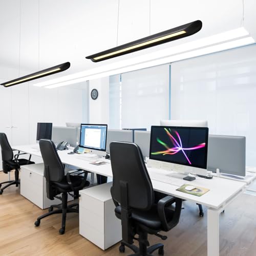 39" Modern Led Linear Pendant Light Dimmable Ceiling Hanging Lights Wood Linear Chandeliers Office Lighting for Dining Room Kitchen Island Pool Table Light Living Room Bar Pendant Light Black 24W - color: Black, size: 39IN