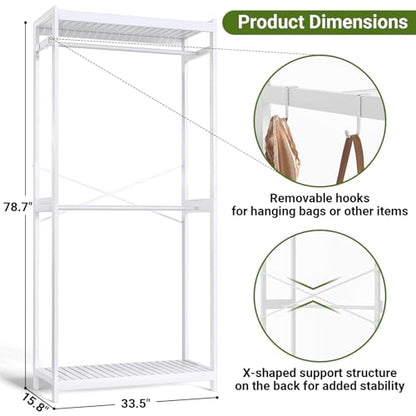 Homykic Bamboo Clothing Rack with Shelves, 33.5” Wide Clothes Rack, 78.8” H - color: White, size: Standard