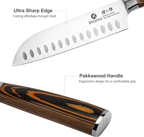 Imarku Santoku Knife 7 Inch Japanese Style Sharp Edge Design Kitchen Knife - color: Orange