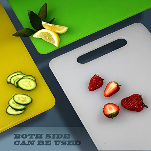 Fotouzy Plastic Utility Cutting Board with Handles, Food Safe PP Material, Dishwasher Safe, Thick Chopping Board, Large Size, Easy Grip Handle, for Kitchen (White) - color: White