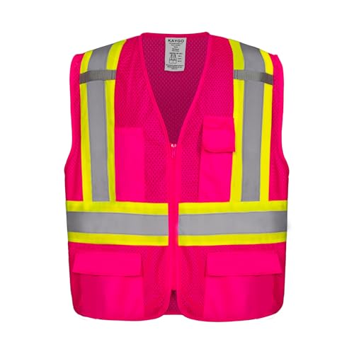 KAYGO Reflective High Vis Safety Vest with Pockets for Men and Women KG0100 - color: Pink, size: Large