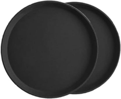 TrueCraftware- 16" Round Serving Tray Fiberglass Black Set of 2- Non Slip Surface Service Trays Round Tray Plastic Food Meals Server Tray for Home Kitchen Restaurant Cafeteria Bar Hotel - color: Black, size: 16" Round